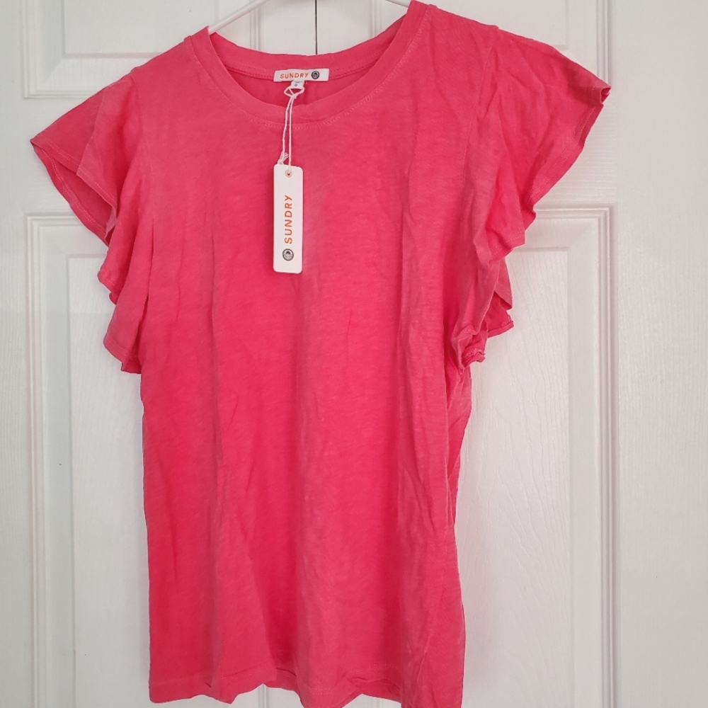 Sundry ruffle sleeve tee, size 0